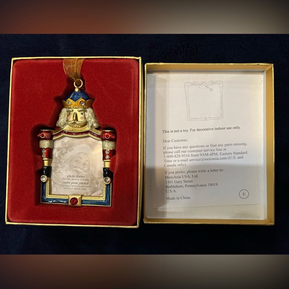 COPY - Costco Jeweled and Metal Photo Frame Nutcracker Christmas Ornament NIB